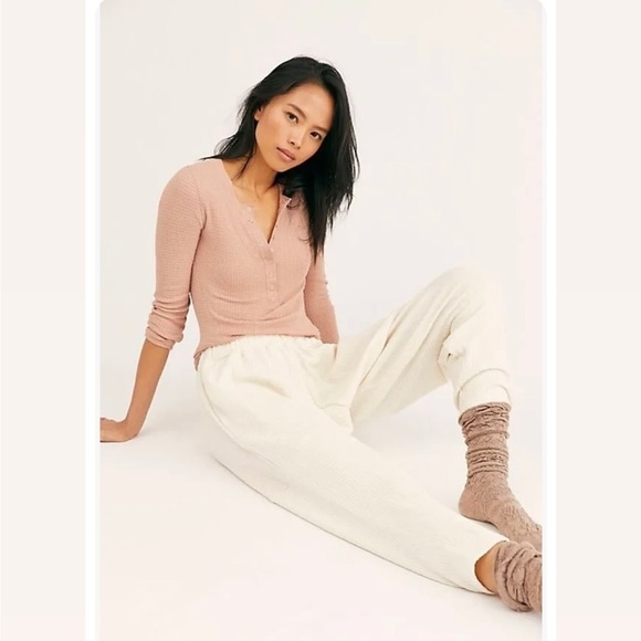 Free People Look Sharp Cream Ribbed Harem Pants Joggers - Picture 1 of 14